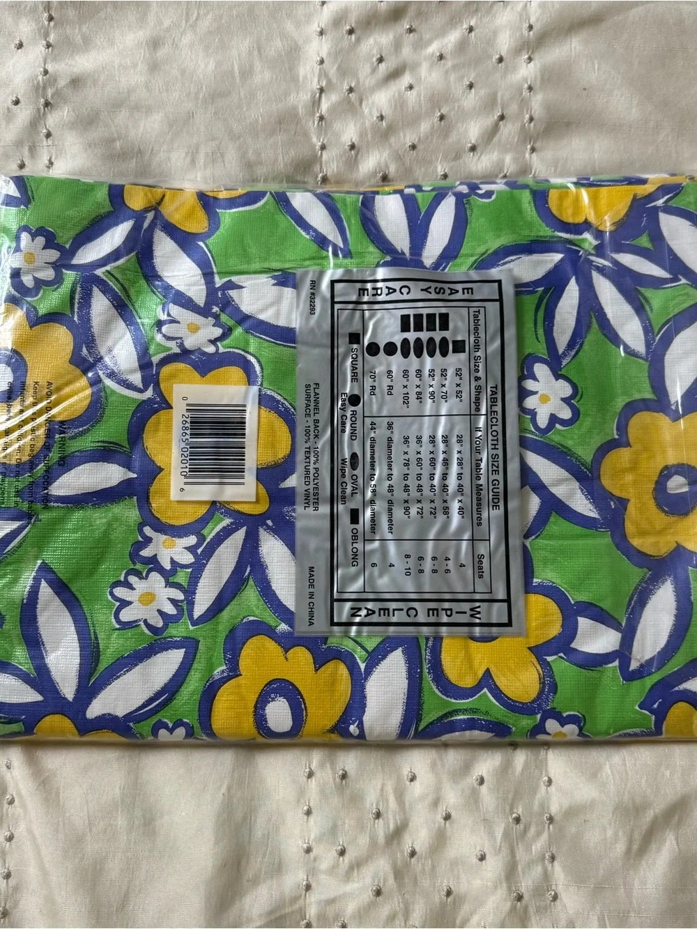 Vtg 70s 80s styled by Lisa NOS blue yellow green Floral Vinyl tablecloth square